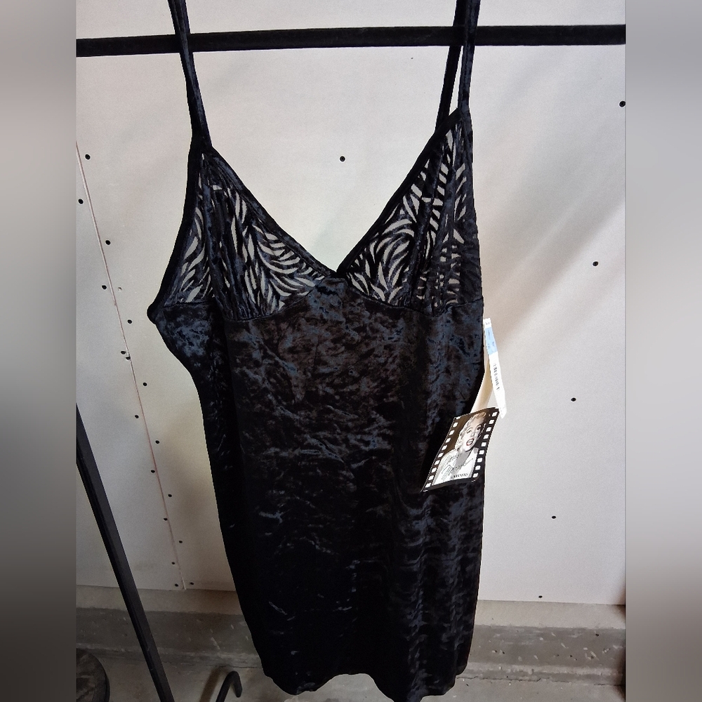 Warner's Black Velvet Dress with Lace Accents